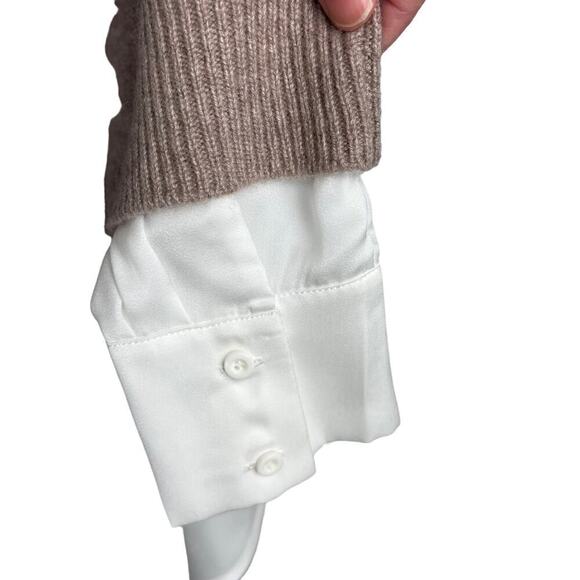 Magaschoni Cashmere sweater Size medium color pebble heather/ivory - Picture 5 of 12